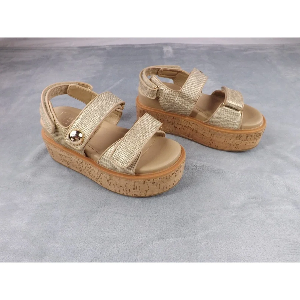 Shu Shop Lucille Women's 7.5 Gold Metallic Platform Sandals Padded Footbed NWT